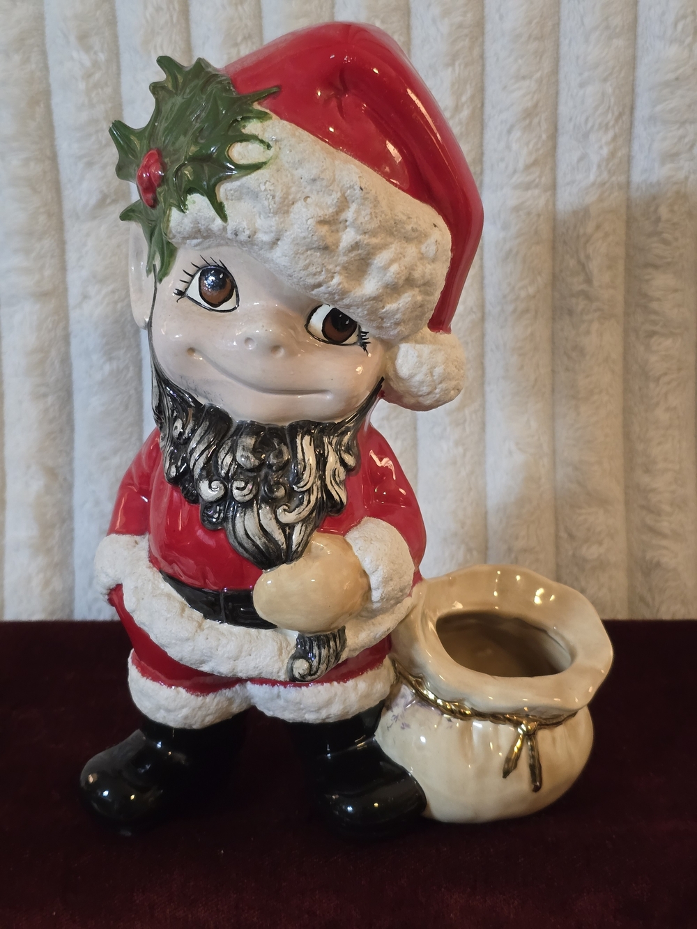 Vintage Atlantic Mold Ceramic Santa Boy Planter Figurine Christmas Big Eye 10.5"